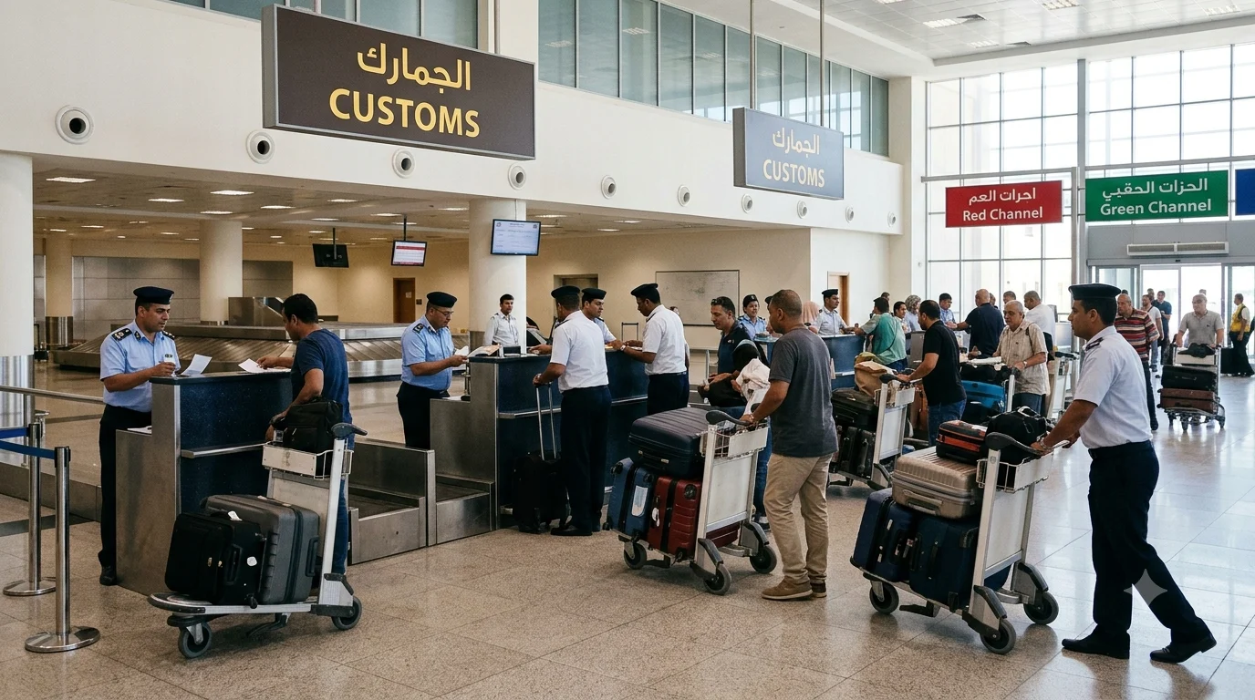 Zollkontrolle mit Red und Green Channel am Flughafen in &Auml;gypten