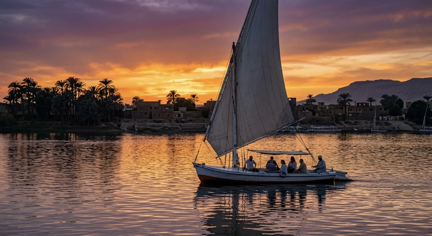 Felukenfahrt bei Sonnenuntergang auf dem Nil in Luxor w&auml;hrend der &Auml;gypten Rundreise