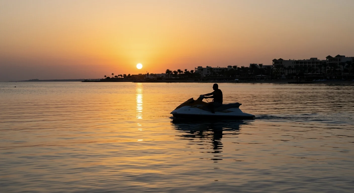 Jetski bei Sonnenuntergang vor der K&uuml;ste von Hurghada, &Auml;gypten