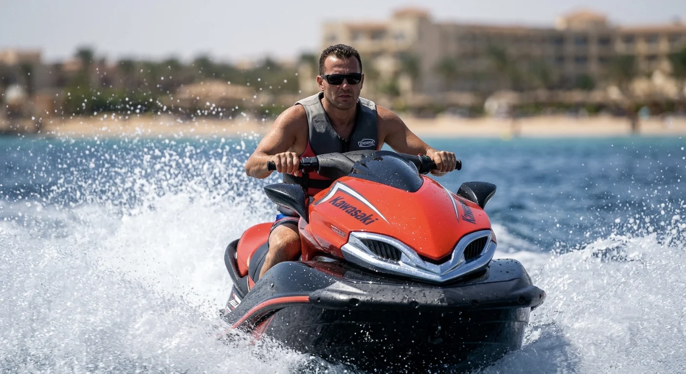 Jetski-Fahrer auf dem Meer vor Hurghada trotz Verbots.